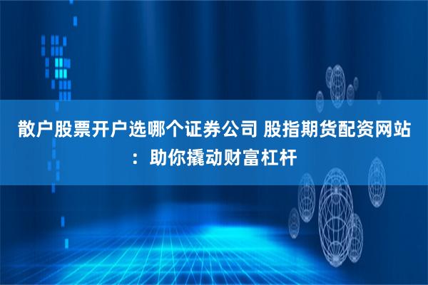 散户股票开户选哪个证券公司 股指期货配资网站：助你撬动财富杠杆